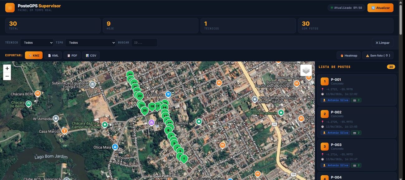 Painel PosteGPS Supervisor — levantamento de campo